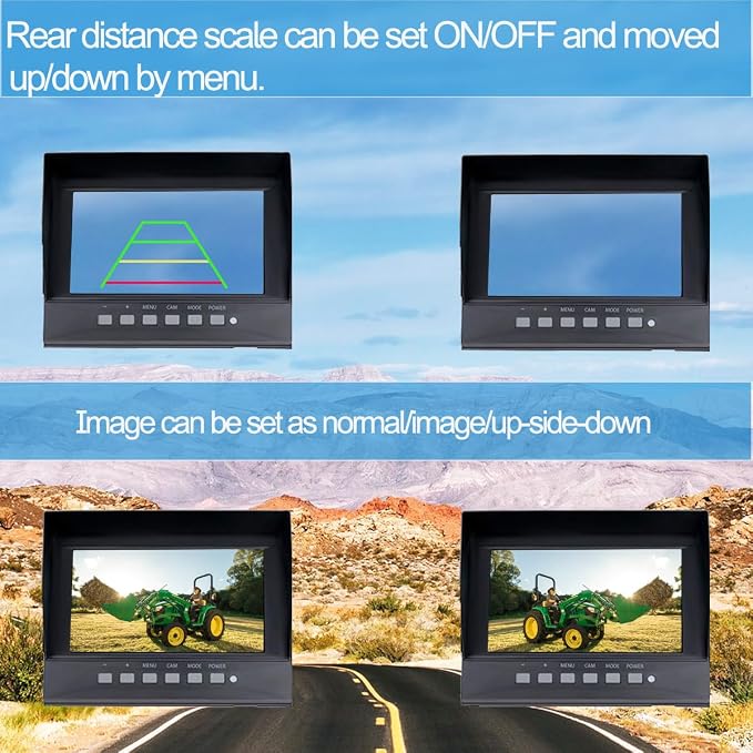 7" 1080P AHD Wired Reverse Rear View Backup Two-Camera System, Guide line - Image 2