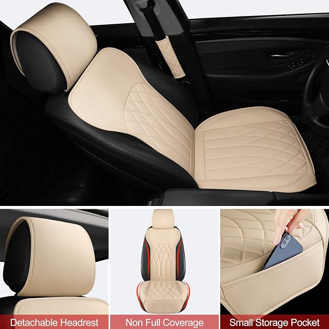 2 Pack Leather Front Car Seat Covers, Universal Sideless Car Seat Protectors - Image 4