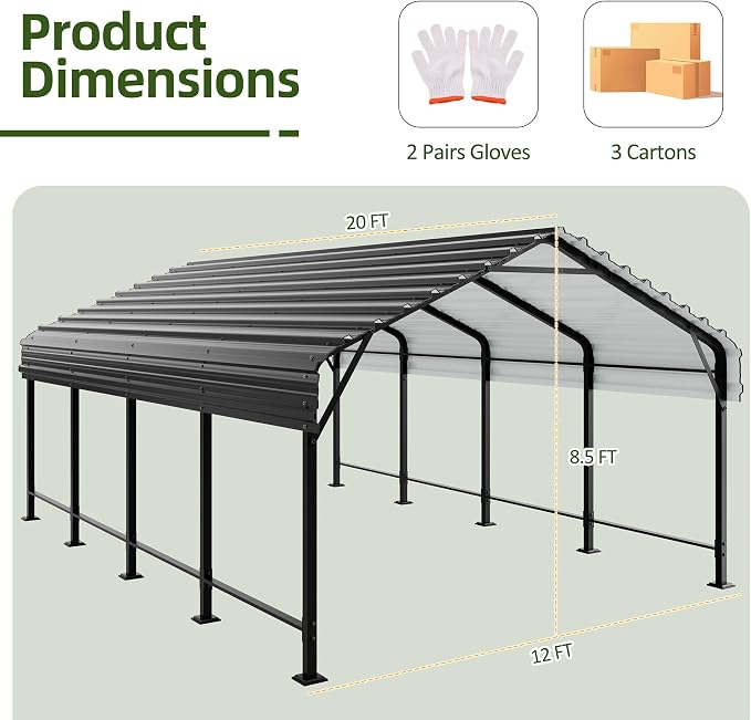 JAMFLY Carport, 12X15 FT Metal Carport, Heavy Duty Carport Canopy - Image 7