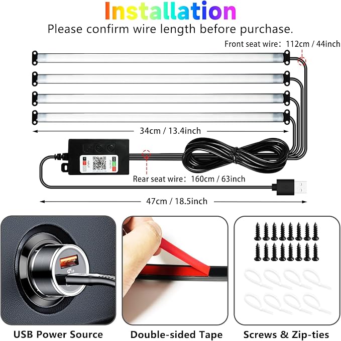 Car Led Interior Light Strip 72LEDs Under Dash Foot Well PVC Housing RGB DIY - Image 6
