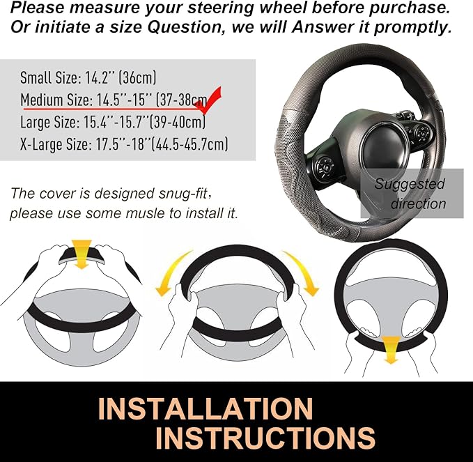 PINCTROT Comfy Grip Steering Wheel Cover, Anti-Slip Design, Universal 14.5-15 - Image 6