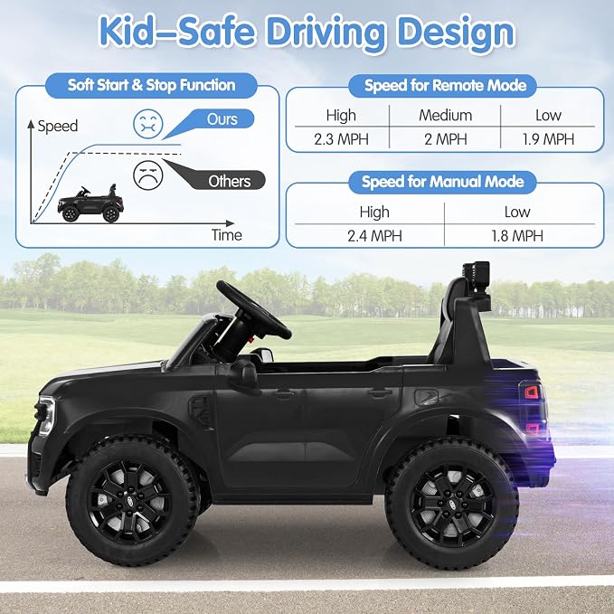 HONEY JOY Ride On Car, 12V Licensed Ford Ranger Electric Vehicle - Image 6