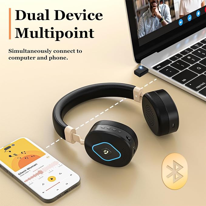 Wireless Headset with Mic for Work, Hybrid Mode Wireless/Wired, Dual AI Noise - Image 5