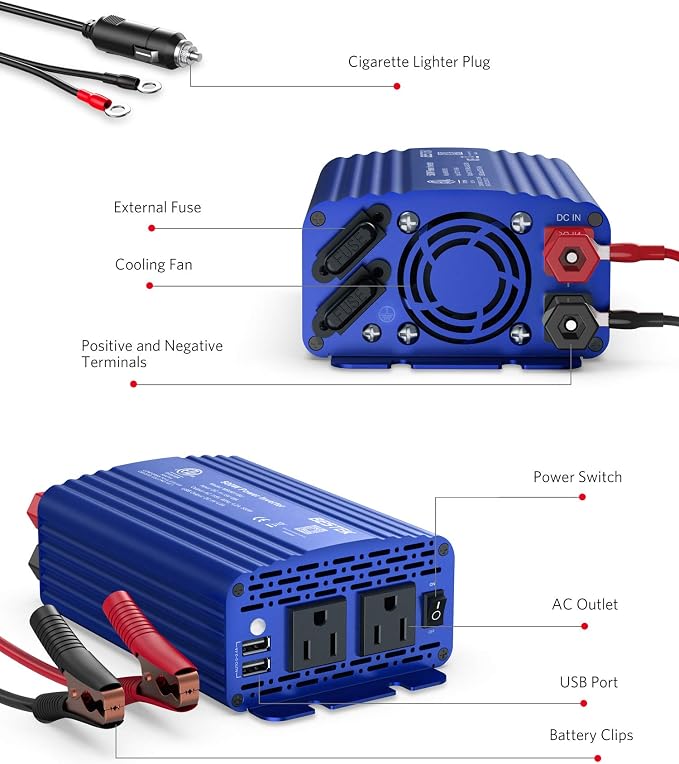 BESTEK 500W Power Inverter DC 12V to 110V AC Converter - Image 5