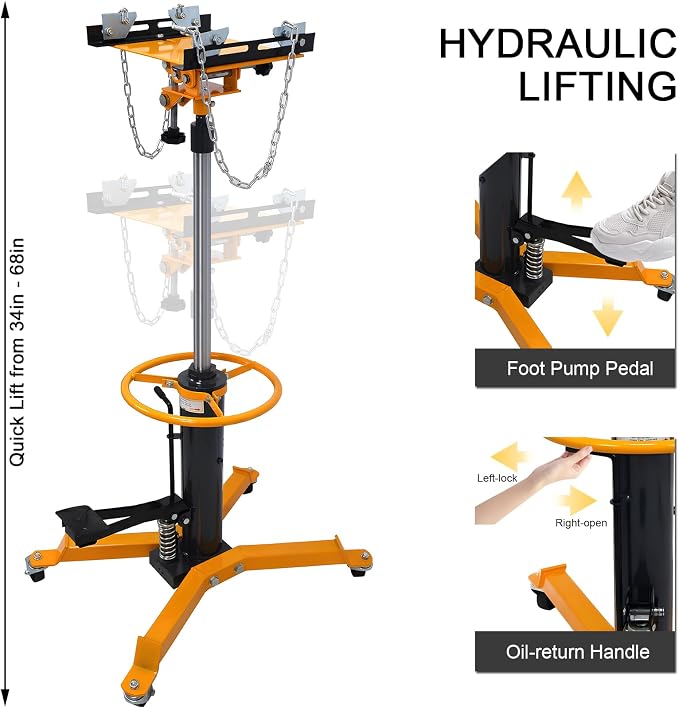 Transmission Jack 1660 lbs/ 0.75 Ton Capacity Hydraulic Telescopic Transmission - Image 4