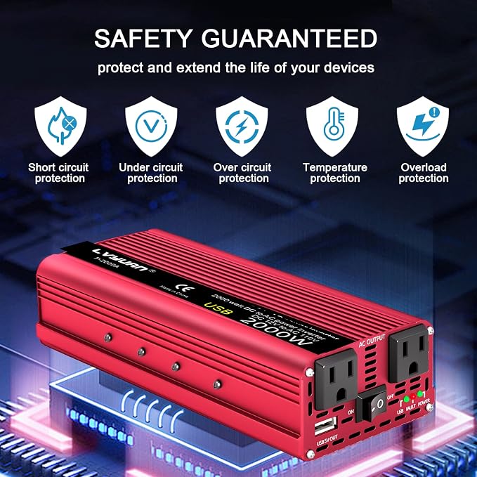 1000W Power Inverter 12V DC to 110V AC Car Plug Adapter Outlet Converter - Image 4