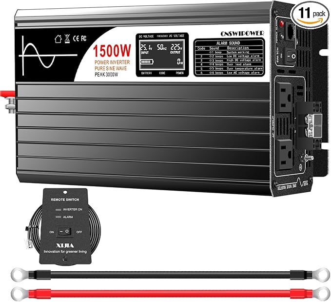 Xijia 1500W Pure Sine Wave LCD-Display Solar Power DC 12V Inverter AC 120V 60HZ by XIJIA