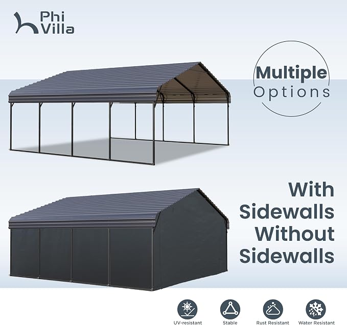PHI VILLA 20 x 20 ft Carport 2 car Metal Carport Tent - Image 5