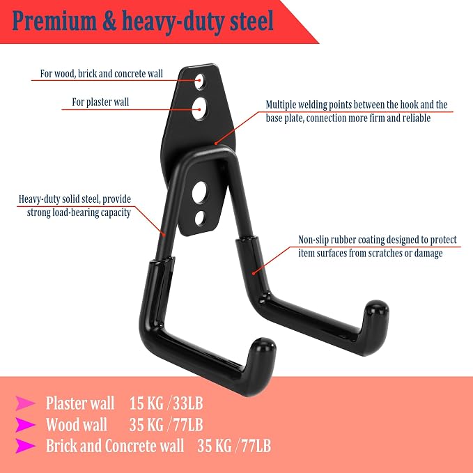 4 Pack Garage Hooks, Garage Tool Organizer Wall Mount, Heavy Duty - Image 4