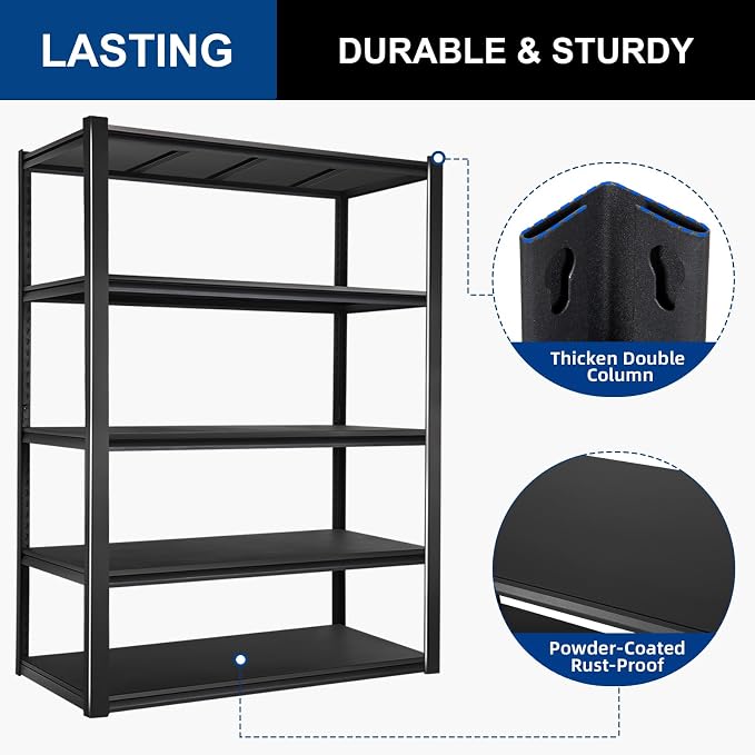 BILT HARD 3500 LBS 48" W x 24" D x 72" H Metal Garage Shelving Unit, 5-Tier - Image 5