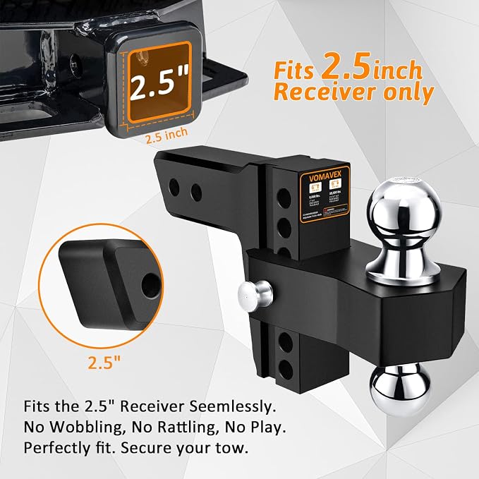 Adjustable Trailer Hitch-Drop Hitch Fits 2.5-Inch Receiver -6" Drop/Rise Tow - Image 5