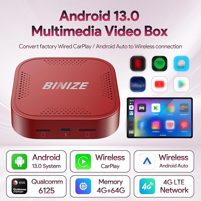 Binize Wireless CarPlay Android AUTO Multimedia Video Box 4G Cellular, Android - Image 2