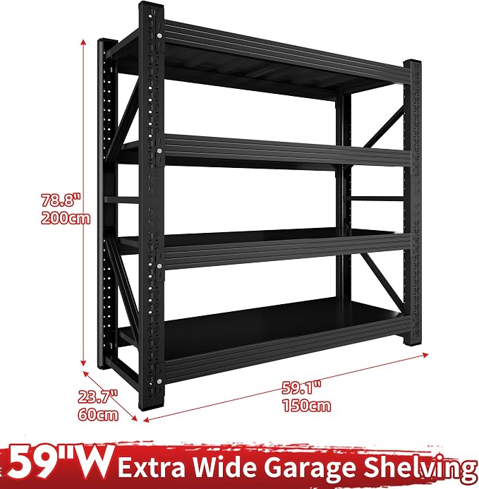 5000LBS Heavy Duty Garage Shelving 59" W Garage Storage Shelves 4-Tier Metal - Image 3