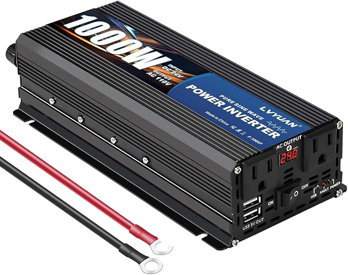 LVYUAN 1000 Watt Pure Sine Wave Power Inverter 24V to 110V/120V DC to AC by LVYUAN