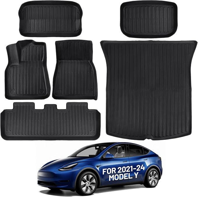 Floor Mats for 2021-2025 Tesla Model Y Custom Fit All Weather TPE Trunk Mats by Unknown