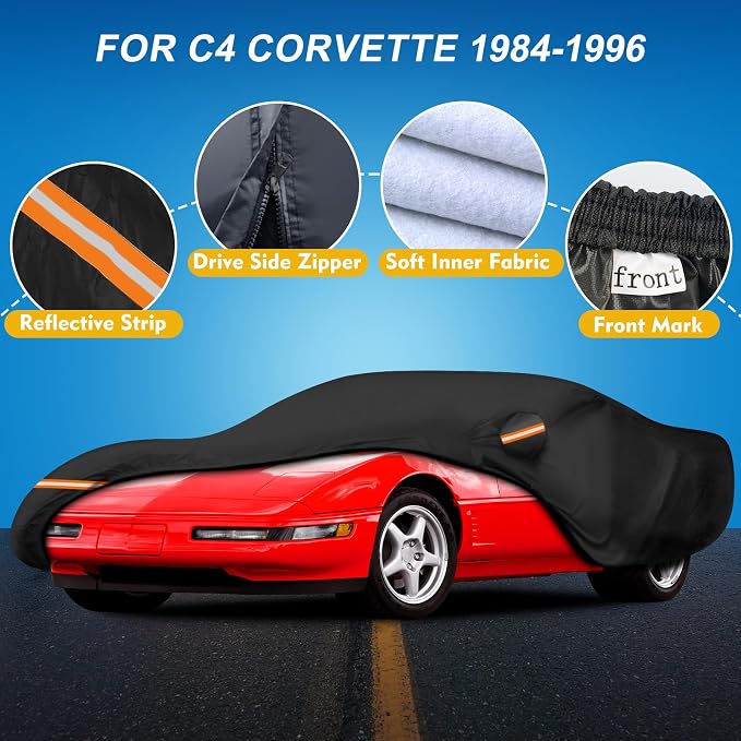 QUNSUNUS Waterproof Car Cover for C4 Corvette 1984-1996, Outdoor Car Covers - Image 2