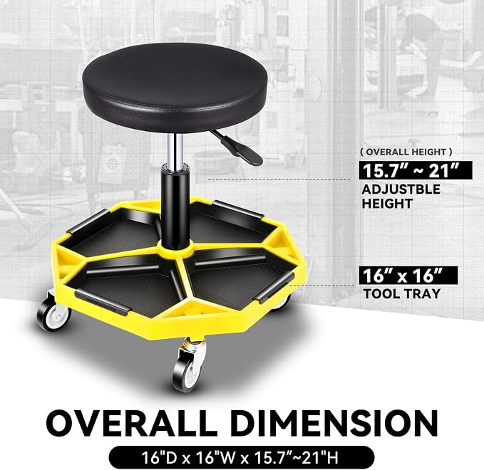 Auto Dynasty Mechanic Stool, Adjustable Rolling Pneumatic Creeper Garage Shop - Image 7