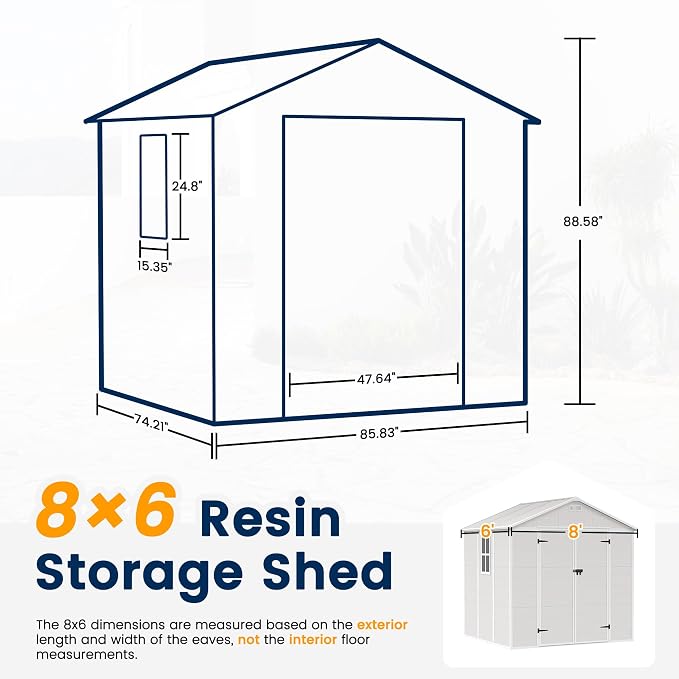 UDPATIO Resin Storage Shed 8 x 6 FT, Outdoor Garden Sheds - Image 2