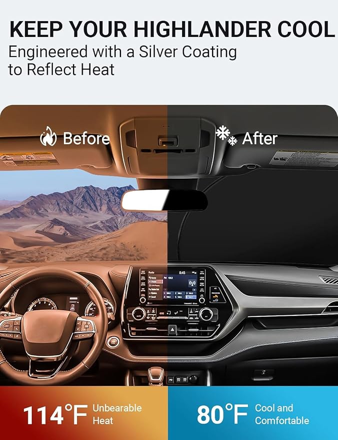Proadsy for Toyota Highlander 2020-2024 2025 Windshield Sun Shade 4-Layer - Image 3