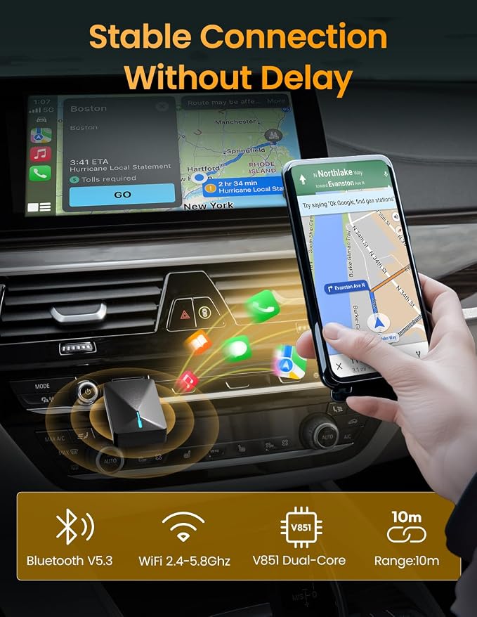 Pop'sDone Wireless CarPlay Adapter, Convert Wired to Wireless CarPlay 0 Delay - Image 2
