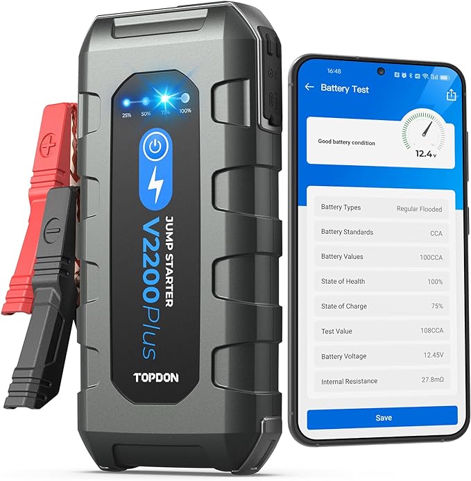 Car Battery Jump Starter and Battery Tester TOPDON 2-in-1 2200A Peak Jump by TOPDON