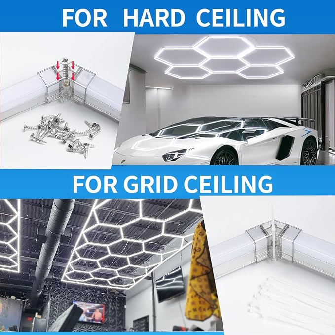 tewei Hexagon LED Garage Light, 6 Grids Hexagon Car Detailing Lighting Fixture - Image 3