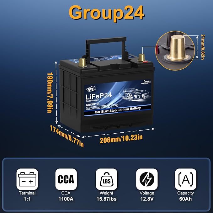 GROUP24 12V 60AH Car Battery High-Performance Lithium Start-Stop Battery - Image 2