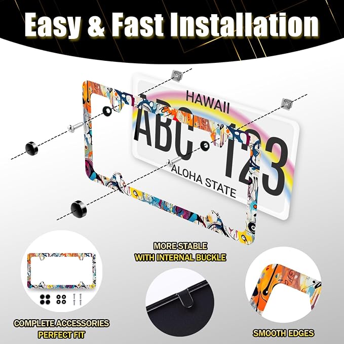 Abstract Graffiti Pattern License Plate Frame Colorful License Plate Stainless - Image 4