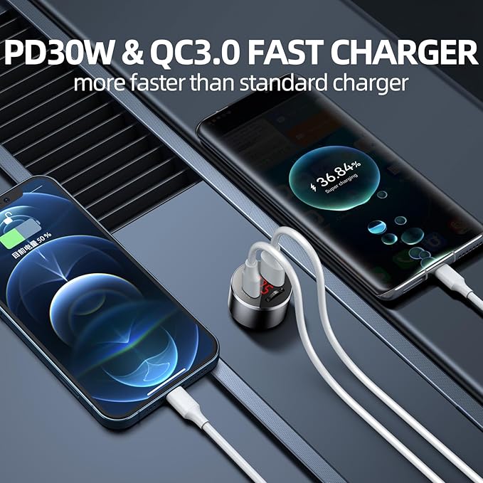 AUX Car Adapter FM Transmitter, iMyOnly QC/PD All-Metal Bluetooth V5.3 AUX - Image 6