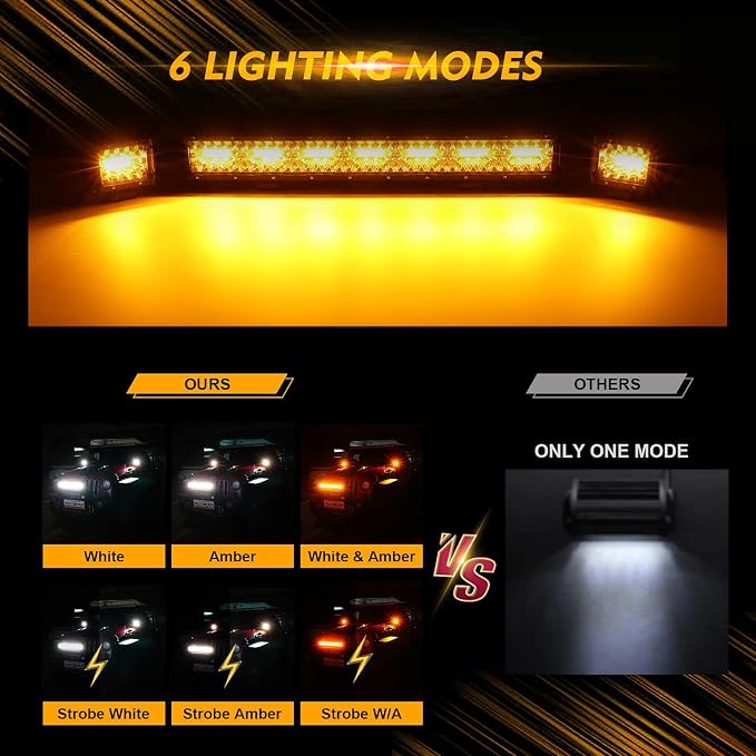 Auxbeam 20" 420W LED Light Bar w/ 2x 4" 120W Pods, Amber/White Strobe Off-Road - Image 2