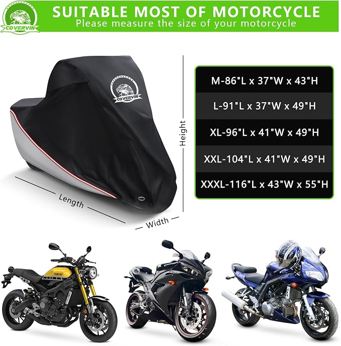COVERVIN Motorcycle Cover, All Weather Outdoor Waterproof Night Protection - Image 3