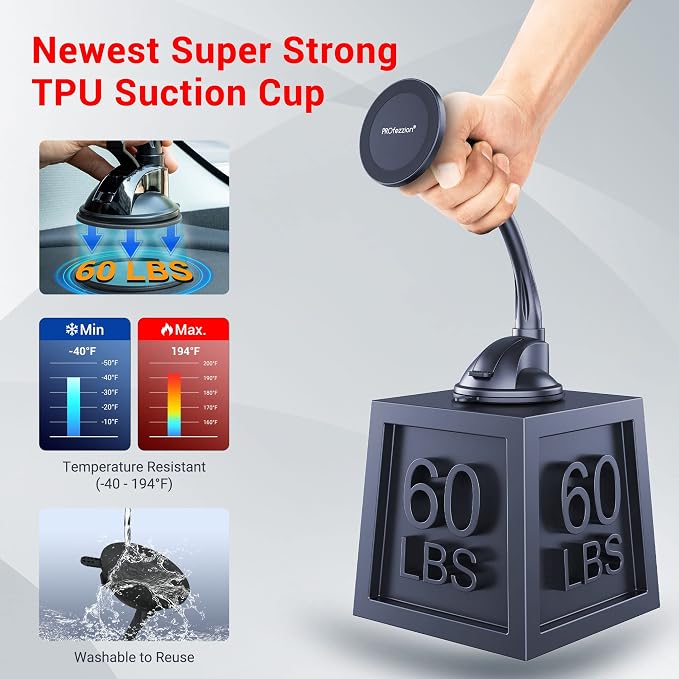 PROfezzion Suction Cup & Vent Clip Combo Magnetic Phone Holder Compatible - Image 5