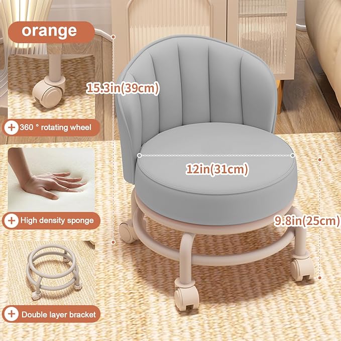 Low Rolling Stool with Backrest, Rolling Pedicure Seat, Low Stool with Wheels - Image 2