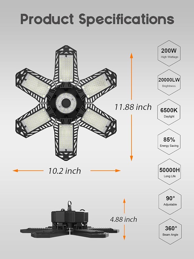 SEOBIOG Plug in Garage Light, 200W 20000LM Linkable Shop Light - Image 7