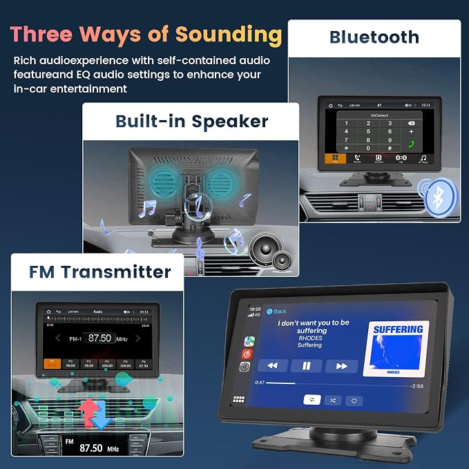 Hikity Wireless Carplay Android Auto Portable Car Stereo 7 Inch Touchscreen Car - Image 4
