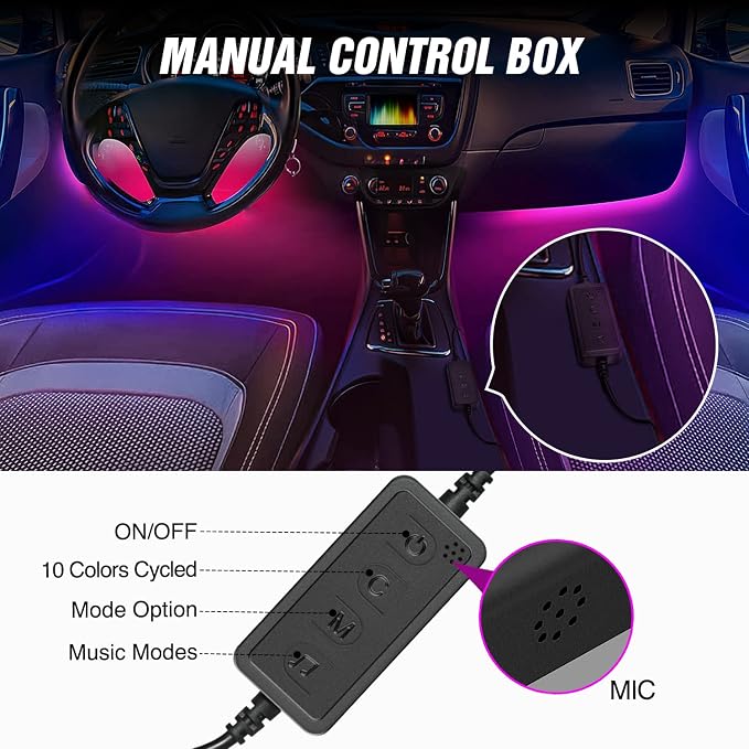 Nilight 72 LED USB Interior Strip Lights Dream Color RGB-IC 12V DC - Image 3