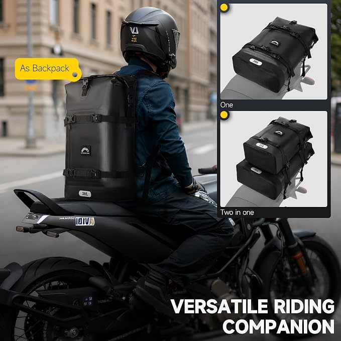 Motorcycle Tail Bag, 30L Waterproof Saddle Bag, 2 Size and 3 Color Options - Image 2