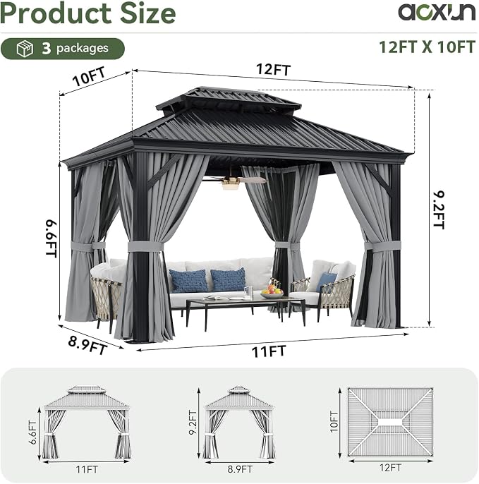 Aoxun 10' X 12' Hardtop Gazebo - Image 9