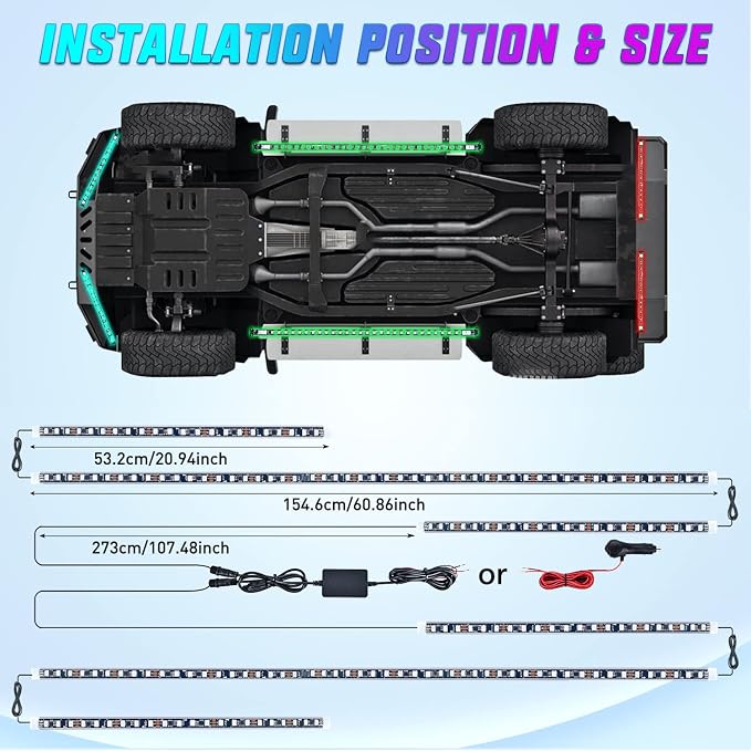 Nilight 6Pcs Car Underglow Neon Accent Strip Lights 300 LEDs RGB Multi Color - Image 4
