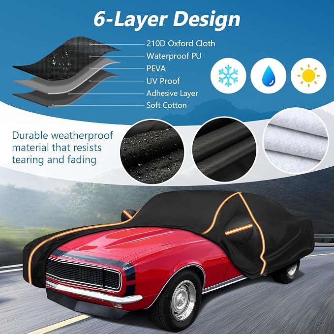 Car Cover for Chevy Camaro 1967-1981, Waterproof 210D Oxford Cloth and Cotton - Image 2