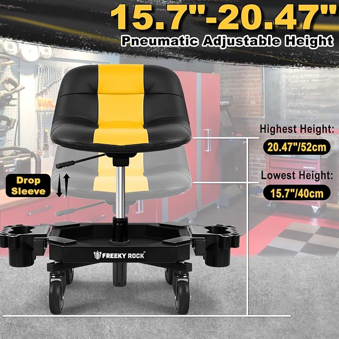 Rolling Stool with Wheels, Adjustable Height Pneumatic Garage Work Mechanic - Image 2