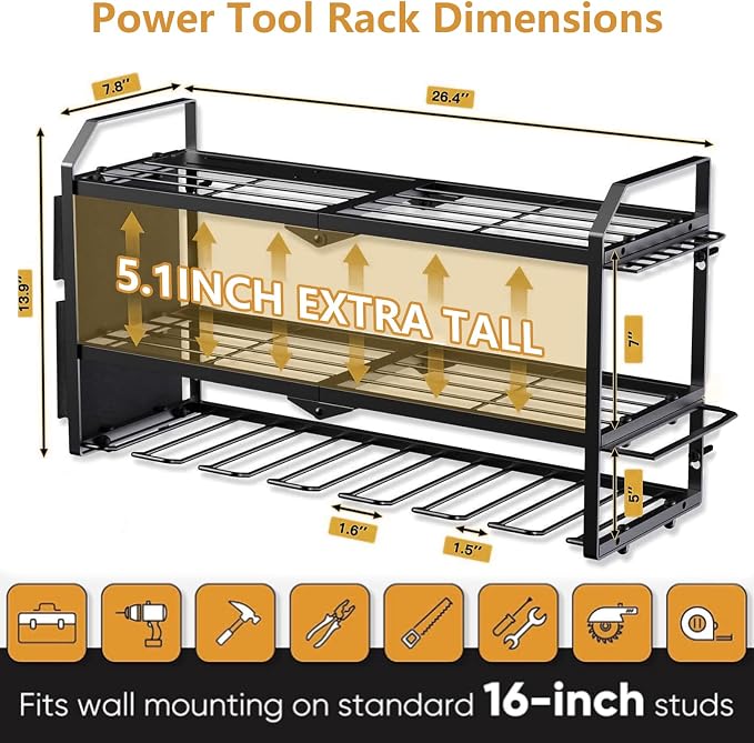 Power Tool Organizer with Charging Station: 7 Cordless Drills Holder Wall Mount - Image 4