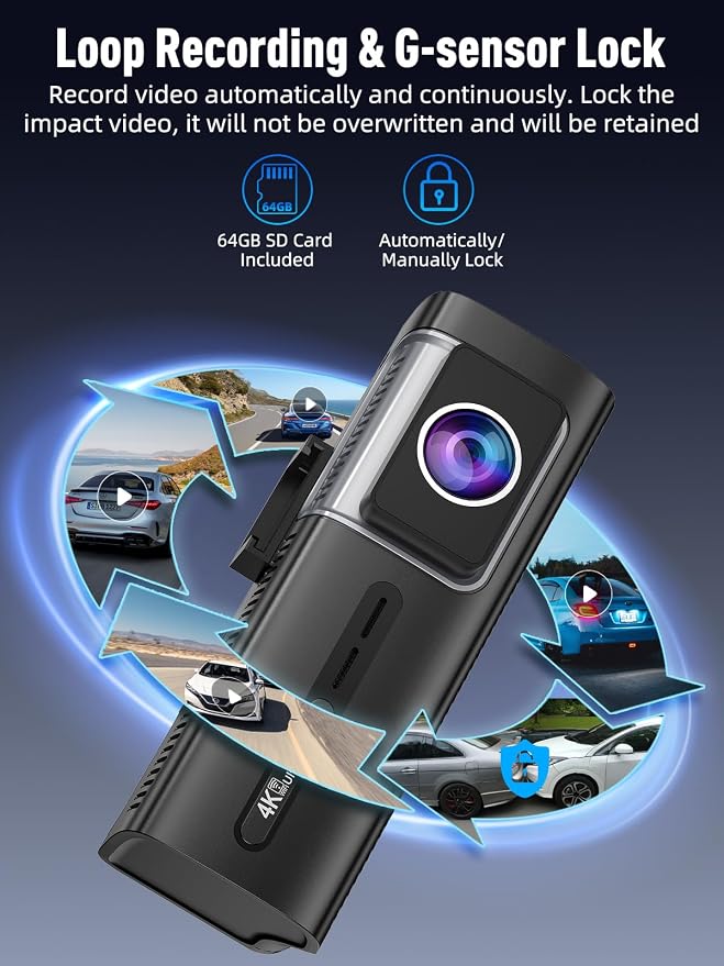 3 Channel 5G WiFi Dash Cam, 4K+1080P+1080P Dash Cam Front and Rear Inside - Image 5