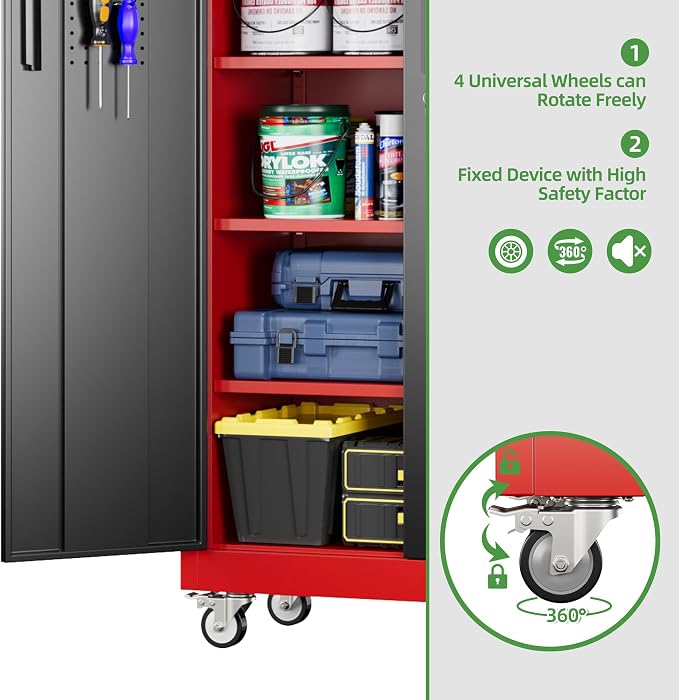 Garage Storage Cabinet with Pegboard and 5 Adjustable Shelves, Tool Storage - Image 8