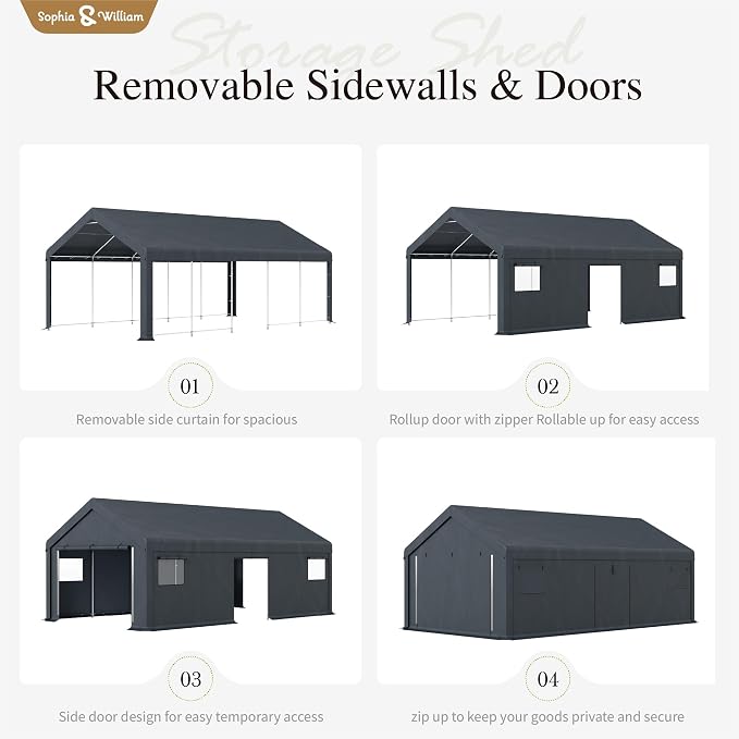 Sophia & William Carport Storage Shed 13x24 ft Portable, Heavy Duty Car Port - Image 6