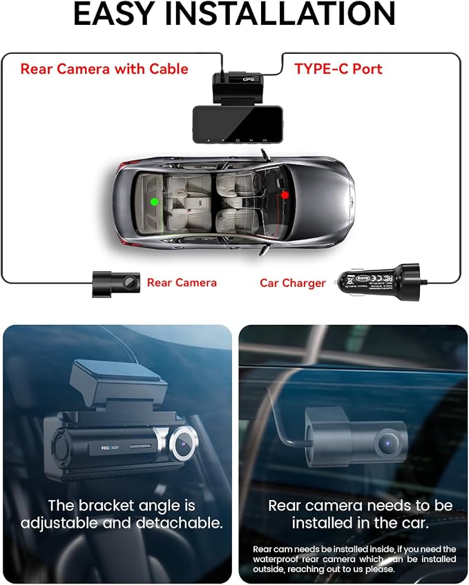 Dash Cam Front Rear 4K Built-in 5G WiFi GPS, Voice Control, 3.39 inch IPS Screen - Image 8