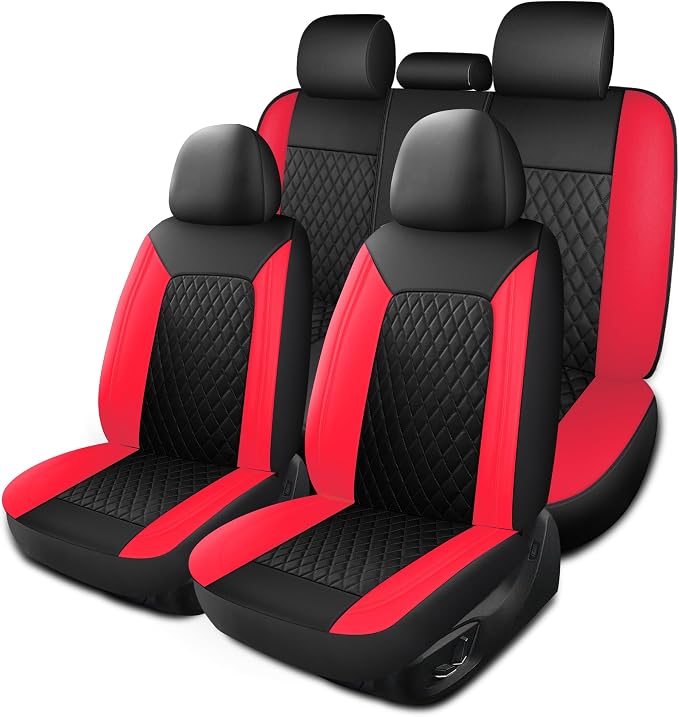 Red Car Seat Covers, Breathable and Waterproof Seat Cover Full Set, PU Premium by HChengkikz
