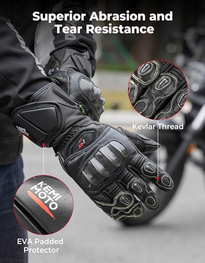 KEMIMOTO Leather Motorcycle Gloves - Image 3