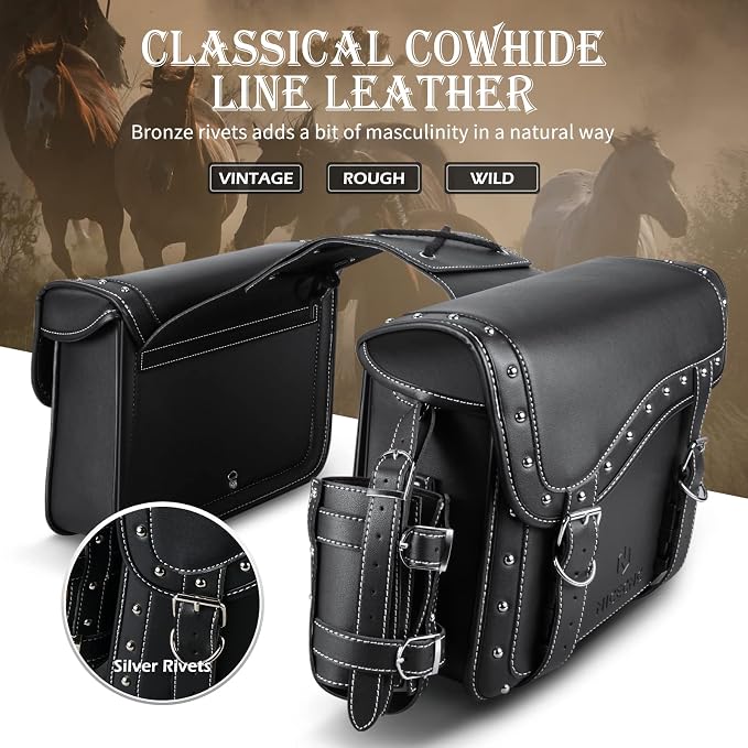 NICECNC Motorcycle Saddle Bags, PU leather Motorcycle Saddlebags, Reinforced - Image 2