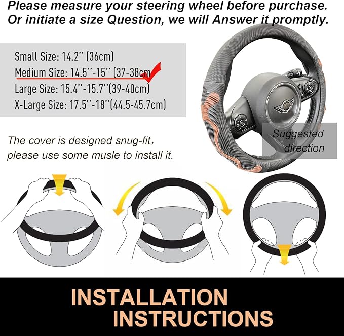 PINCTROT Comfy Grip Steering Wheel Cover, Anti-Slip Design, Universal 14.5-15 - Image 6